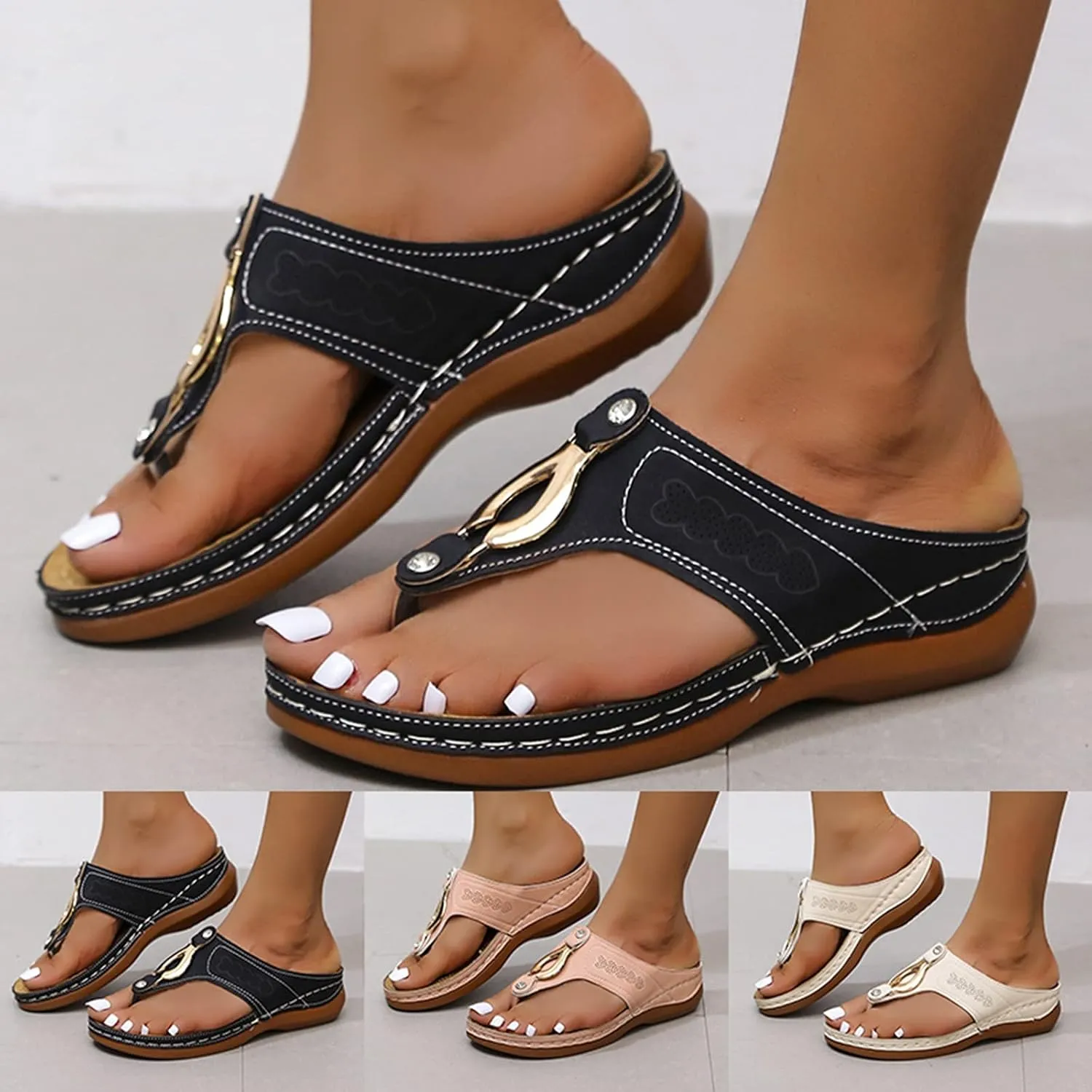Eduavar Orthopedic Sandals for Women, Black Sandals Women Wide Width Open Toe Sandals Comfy Platform Sandals Travel Shoes