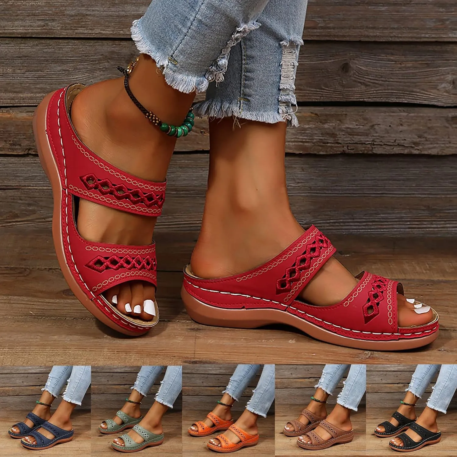 Eduavar Orthopedic Sandals for Women, Sandals for Women Dressy Summer Breathable Open Toe Flat Sandals Casual Beach Slippers