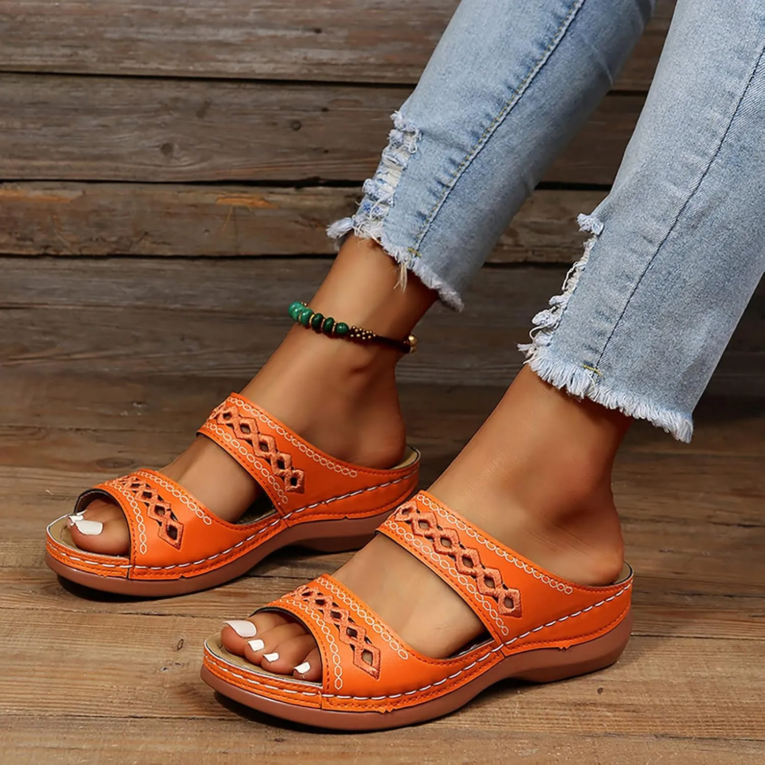 Eduavar Orthopedic Sandals for Women, Sandals for Women Dressy Summer Breathable Open Toe Flat Sandals Casual Beach Slippers