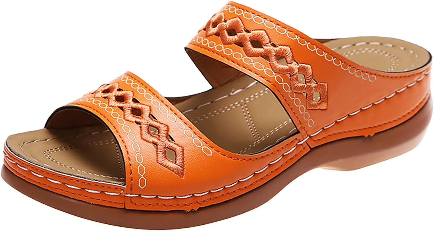 Eduavar Orthopedic Sandals for Women, Sandals for Women Dressy Summer Breathable Open Toe Flat Sandals Casual Beach Slippers