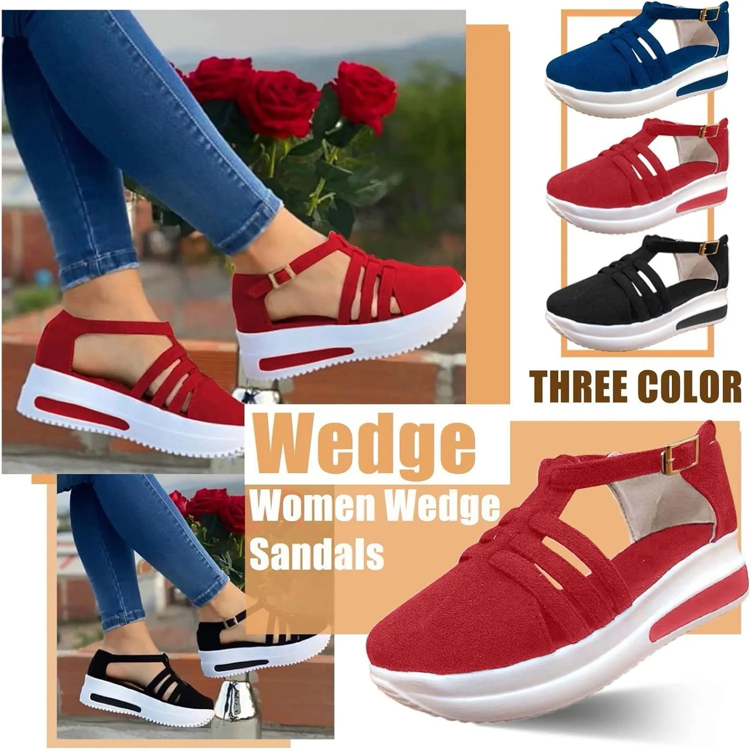 Eduavar Platform Sandals Women Casual, Closed Toe Sandals Women Summer Comfortable Platform Sports Sandals with Buckle Strap