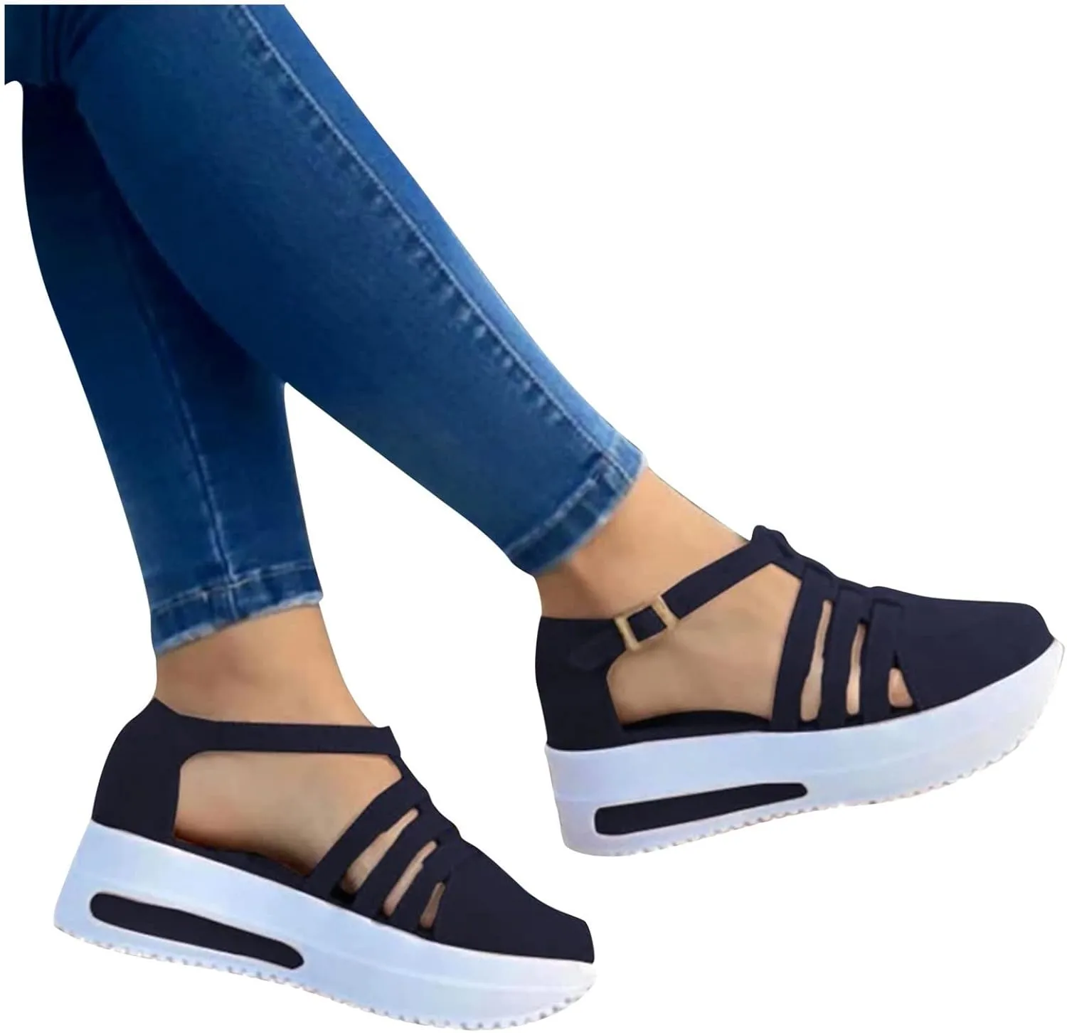 Eduavar Platform Sandals Women Casual, Closed Toe Sandals Women Summer Comfortable Platform Sports Sandals with Buckle Strap