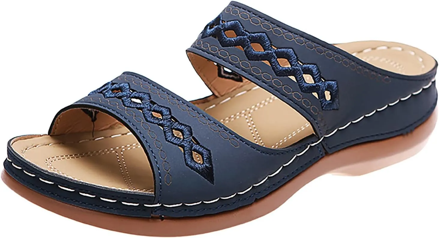Eduavar Sandals for Women Casual Summer, Orthopedic Sandals for Women Casual Peep Toe Sandals Summer Beach Slip-on Sandals