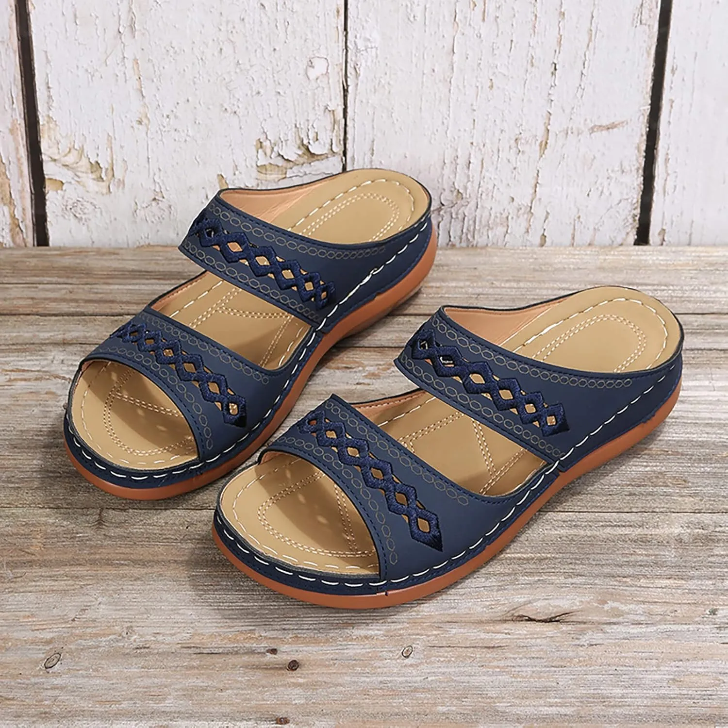 Eduavar Sandals for Women Casual Summer, Orthopedic Sandals for Women Casual Peep Toe Sandals Summer Beach Slip-on Sandals