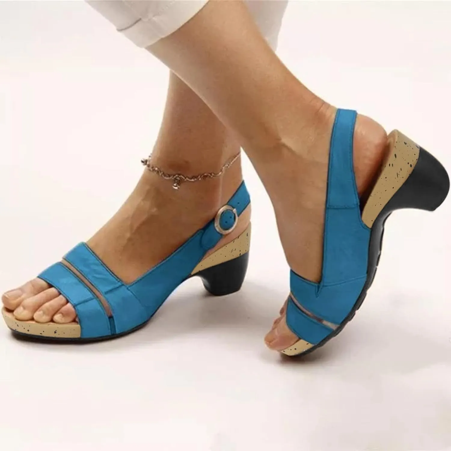 Eduavar Sandals for Women Dressy Summer, Heeled Sandals for Women Dressy Elegant Open Toe Sandals Shoes with Buckle Strap