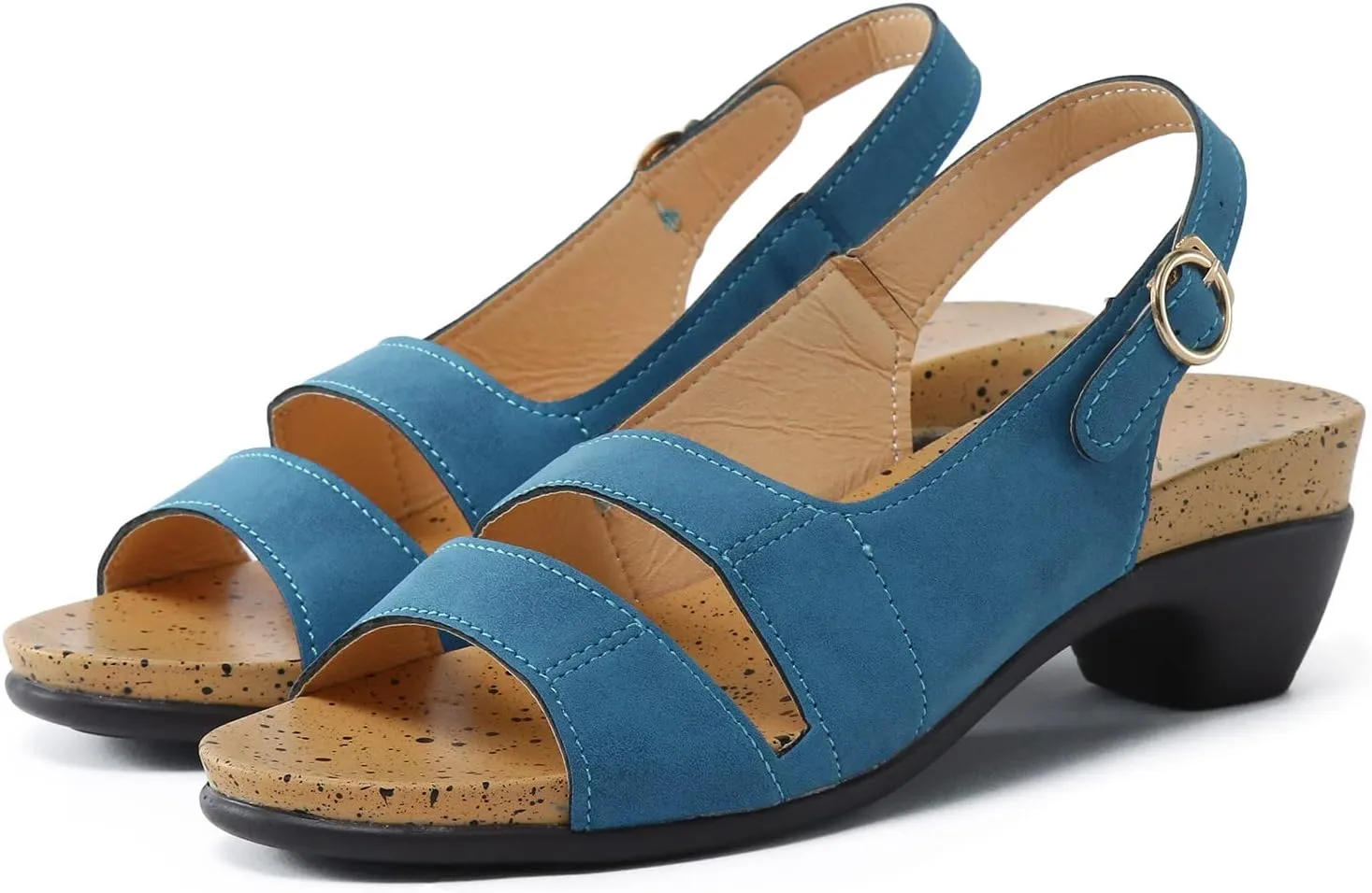 Eduavar Sandals for Women Dressy Summer, Heeled Sandals for Women Dressy Elegant Open Toe Sandals Shoes with Buckle Strap