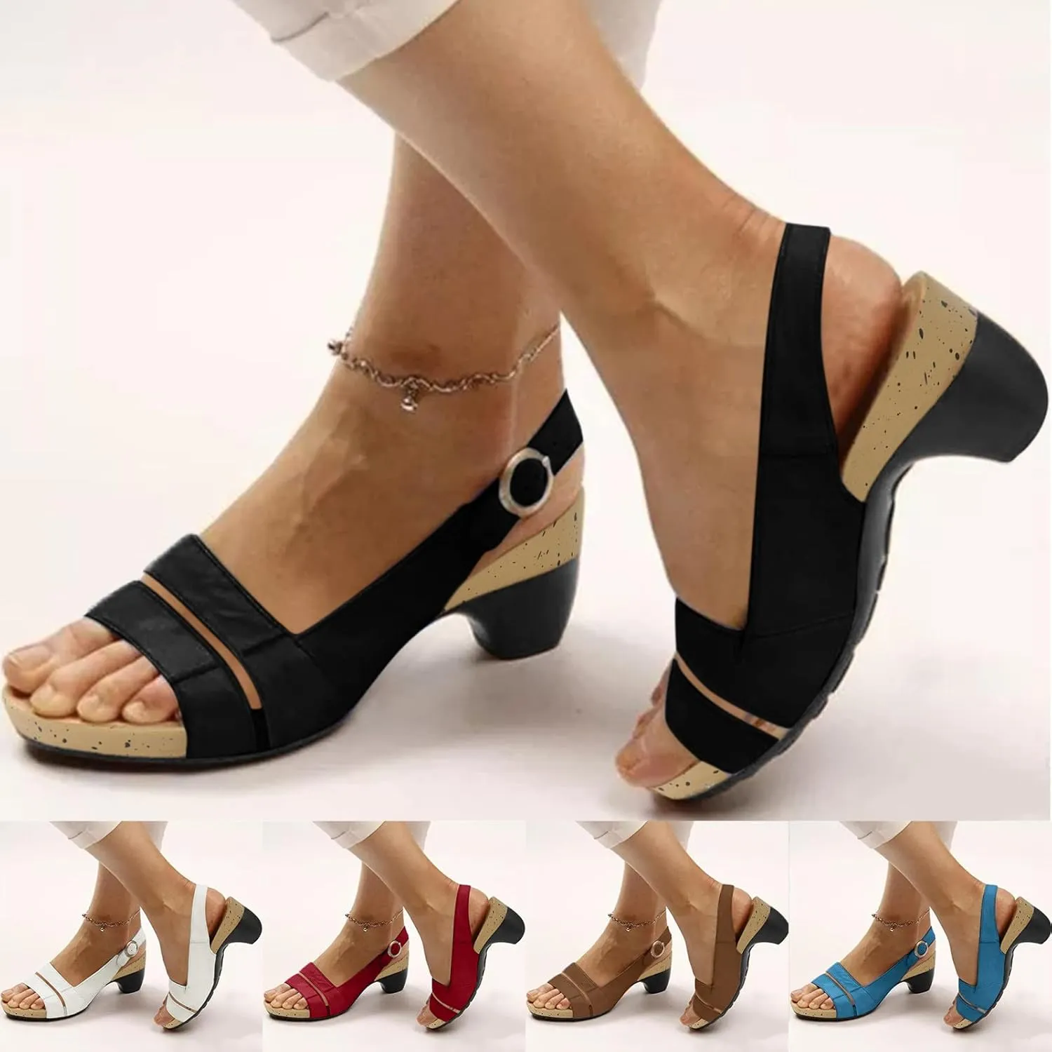 Eduavar Sandals for Women Dressy Summer, Heeled Sandals for Women Dressy Elegant Open Toe Sandals Shoes with Buckle Strap