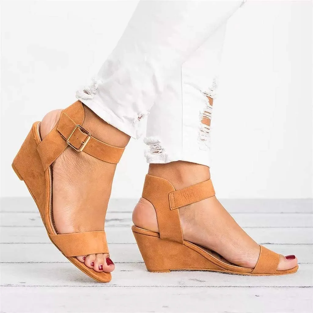 Eduavar Womens Wedge Sandals, Orthopedic Sandals for Women Open Toe Ankle Strap Wedge Sandals Summer Dress Shoes
