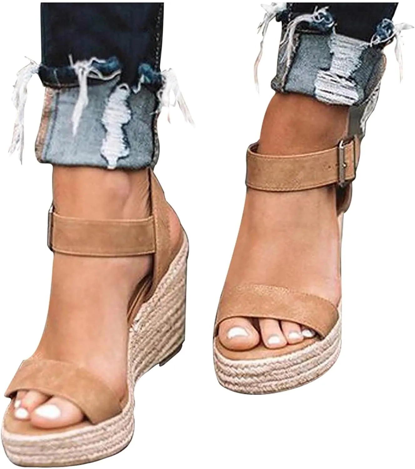 Eduavar Womens Wedge Sandals, Orthopedic Sandals for Women Peep Toe High Wedg Platform Sandals with Ankle Strap
