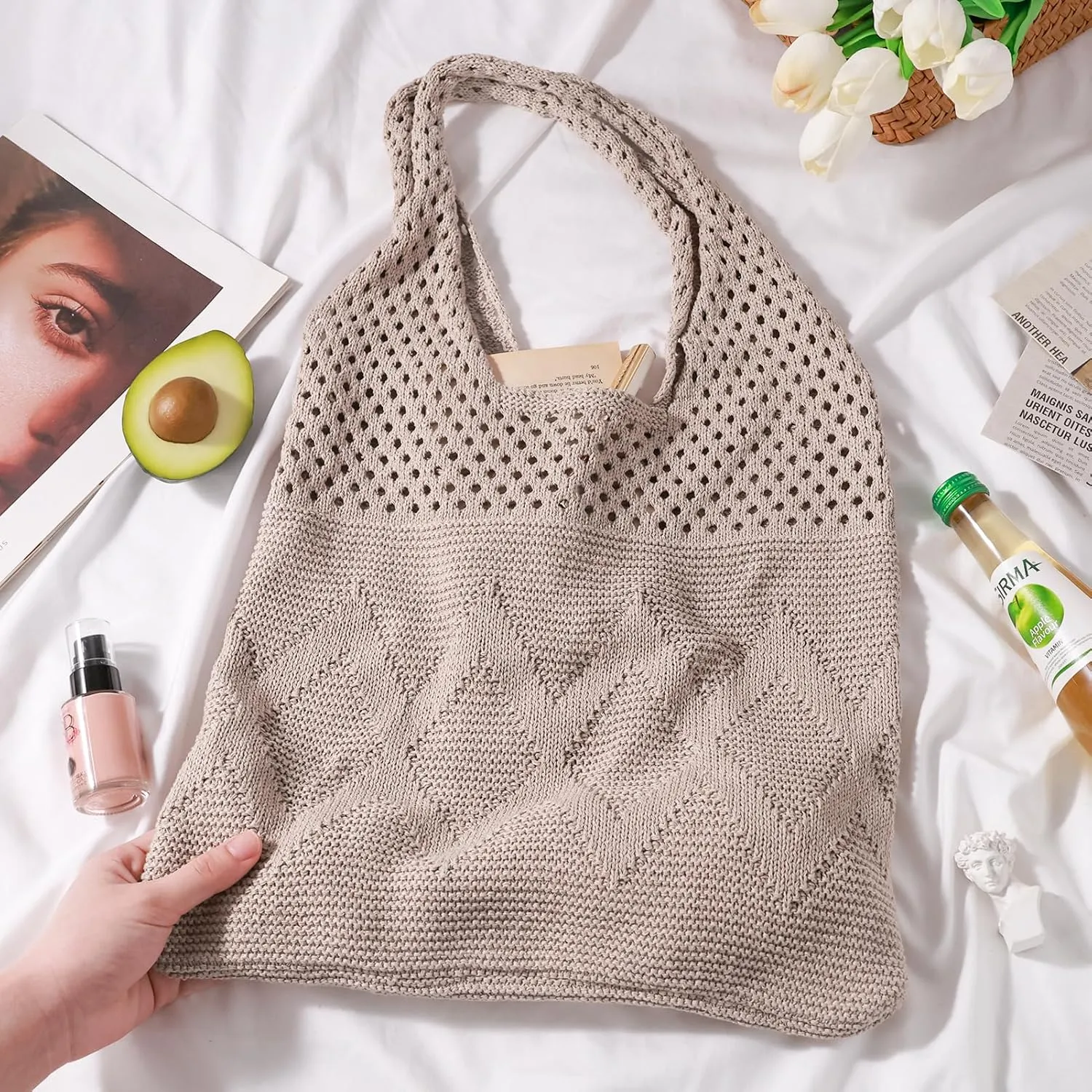 EIMMBD Crochet Bags for Women Beach Totes Bags Aesthetic Summer Tote Shoulder Hippie Bag Knit Bag