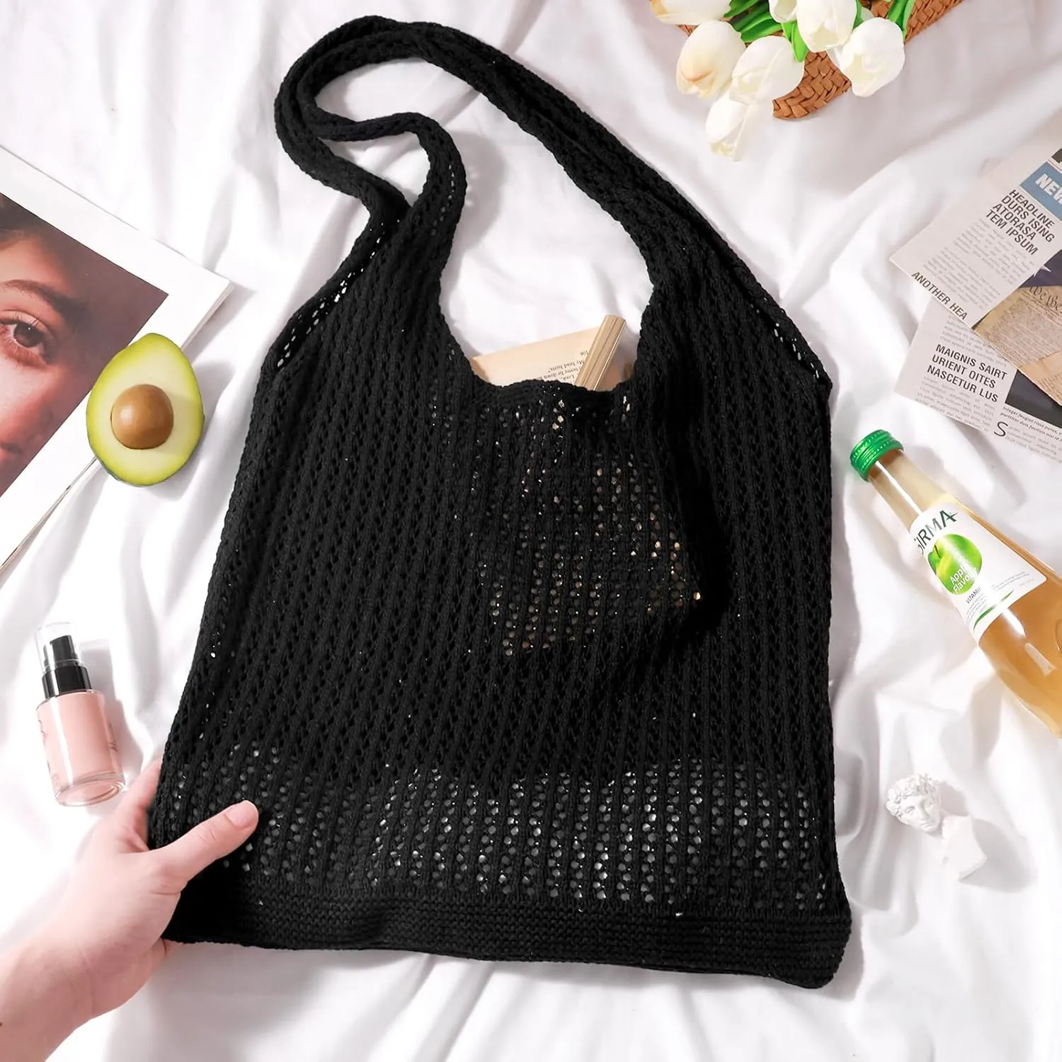 EIMMBD Crochet Bags for Women Beach Totes Bags Aesthetic Summer Tote Shoulder Hippie Bag Knit Bag