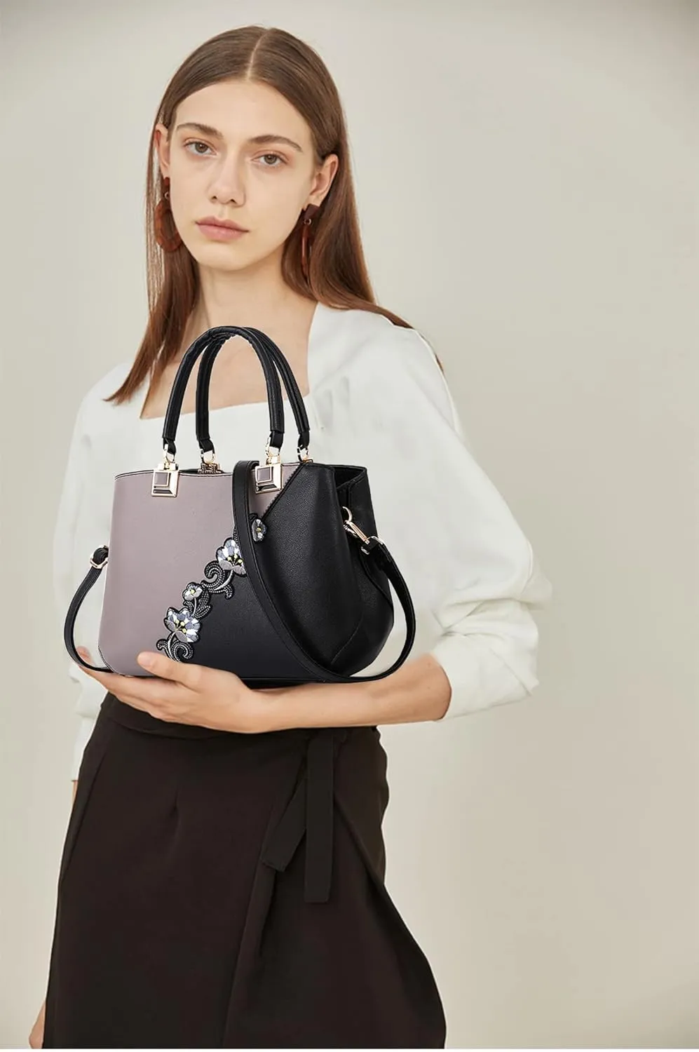 ELDA Purses and Handbags for Women Embroidery Top Handle Satchel Fashion Ladies Shoulder Bag Tote Purse Messenger Bags