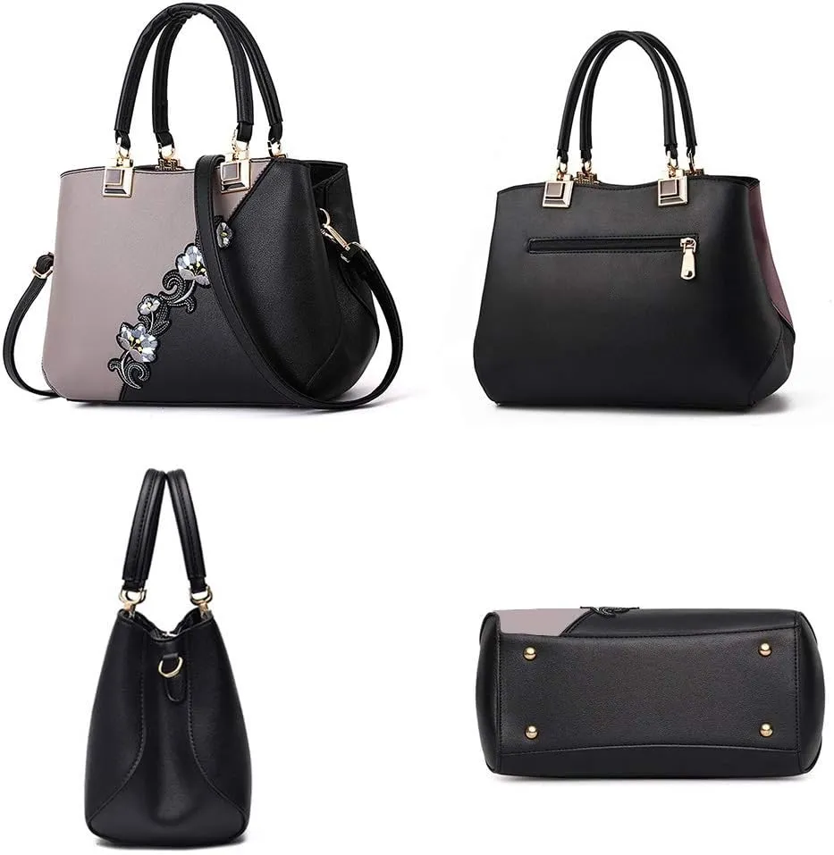 ELDA Purses and Handbags for Women Embroidery Top Handle Satchel Fashion Ladies Shoulder Bag Tote Purse Messenger Bags