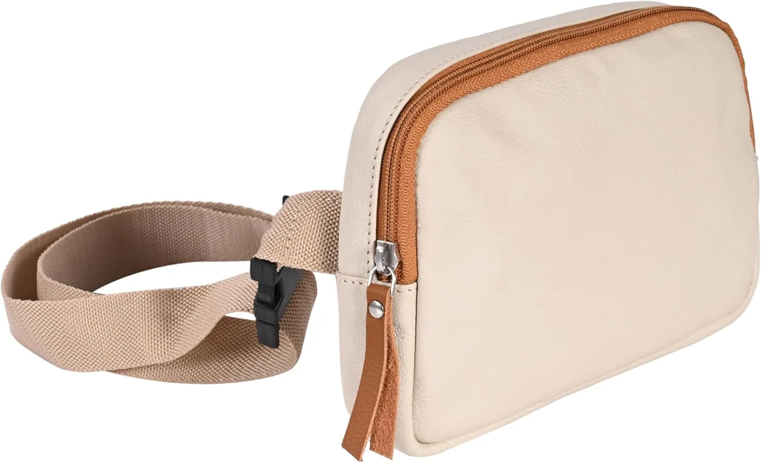 ELIZO Real Leather Fanny Waist Bag Cream  Full Grain Leather  Unisex Leather Fanny Pack for Women and Men  Small Crossbody Bag - Belt Bag for Women and Men - Belt Pouch for Running, Hiking, Outdoor
