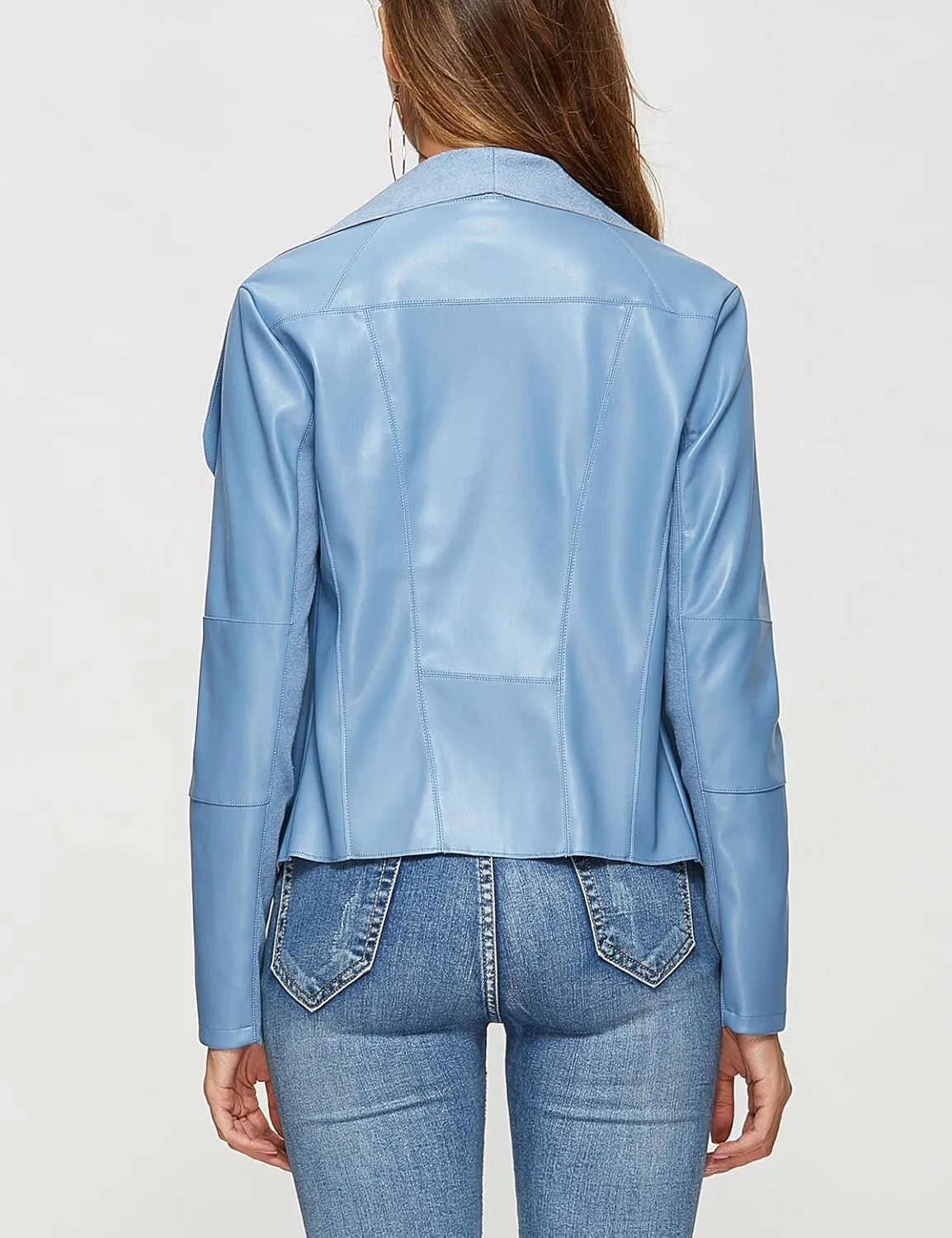 Escalier Women's Faux Leather Jackets Slim Open Front Lapel Blazer Jackets