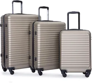 espidoo 3-Piece ABS Lightweight Luggage Set: 20/24/28 Inch Gold Spinner Suitcases with TSA Lock - 360 Wheels & Adjustable Handle for Travel - Nesting Design & Two Hooks for Convenient Storage