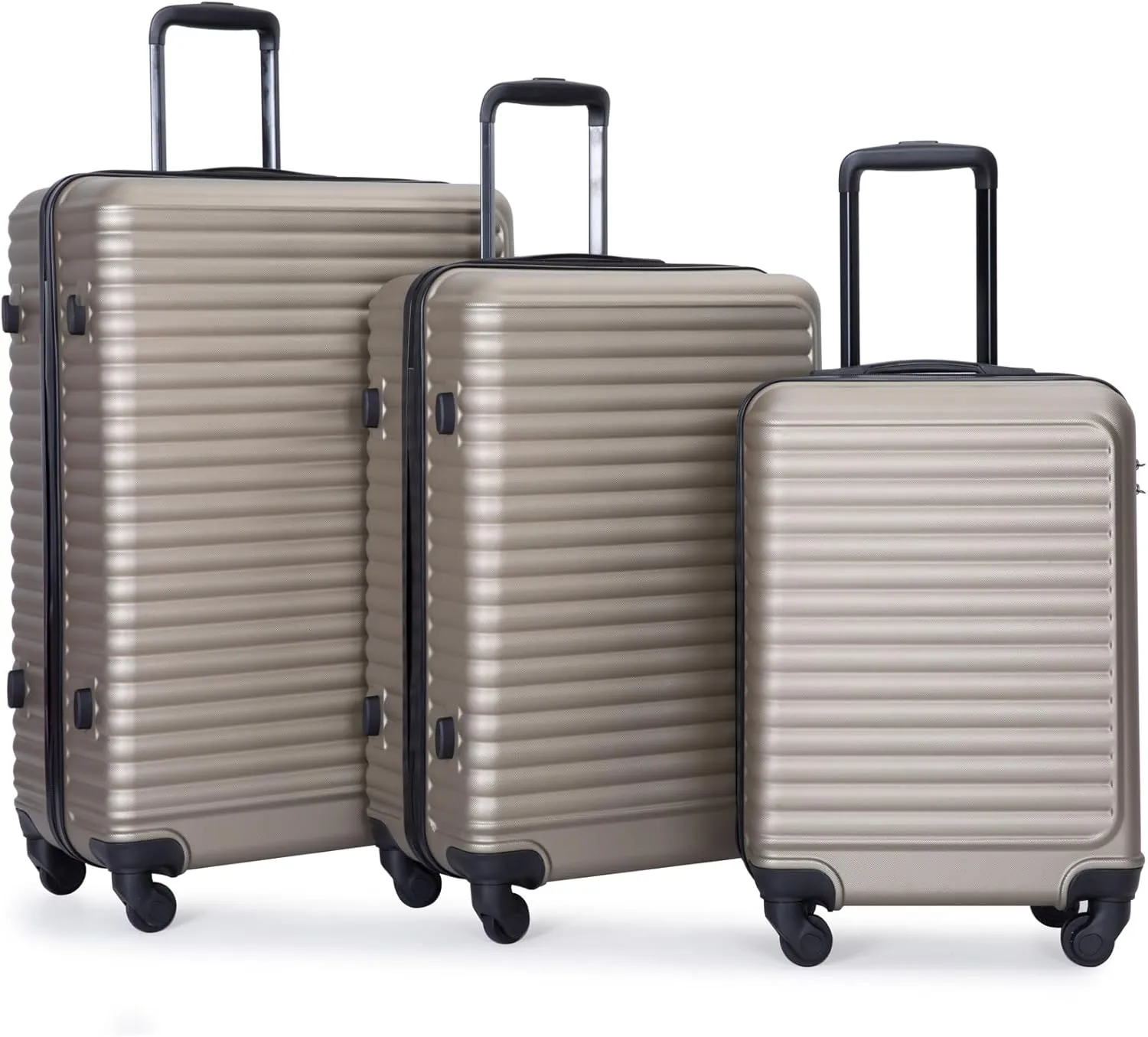 espidoo 3-Piece ABS Lightweight Luggage Set: 20/24/28 Inch Gold Spinner Suitcases with TSA Lock - 360 Wheels & Adjustable Handle for Travel - Nesting Design & Two Hooks for Convenient Storage