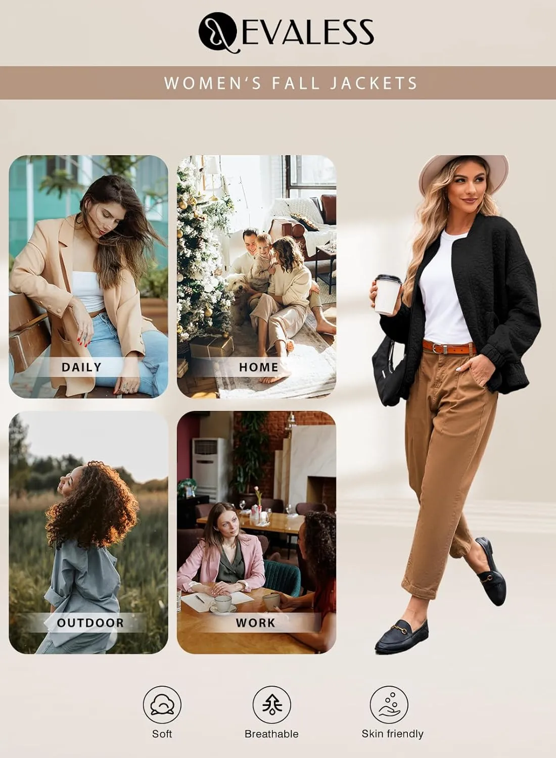 EVALESS Bomber Jackets for Women Spring Fashion 2025 Cute Jacquard Coats Lightweight Zip Up Jackets Dressy Casual