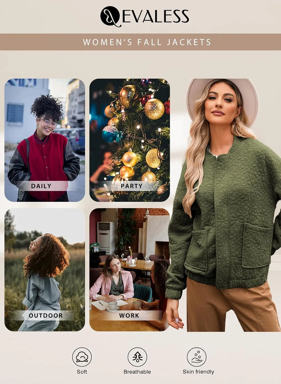EVALESS Bomber Jackets for Women Spring Fashion 2025 Cute Jacquard Coats Lightweight Zip Up Jackets Dressy Casual
