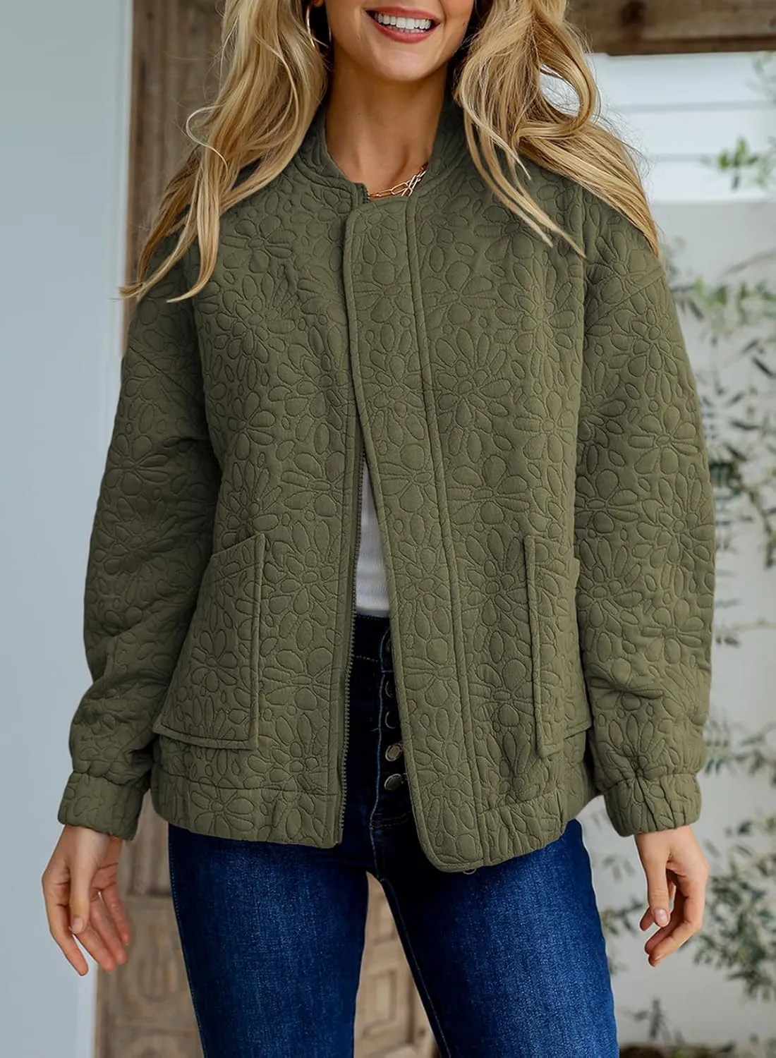 EVALESS Bomber Jackets for Women Spring Fashion 2025 Cute Jacquard Coats Lightweight Zip Up Jackets Dressy Casual
