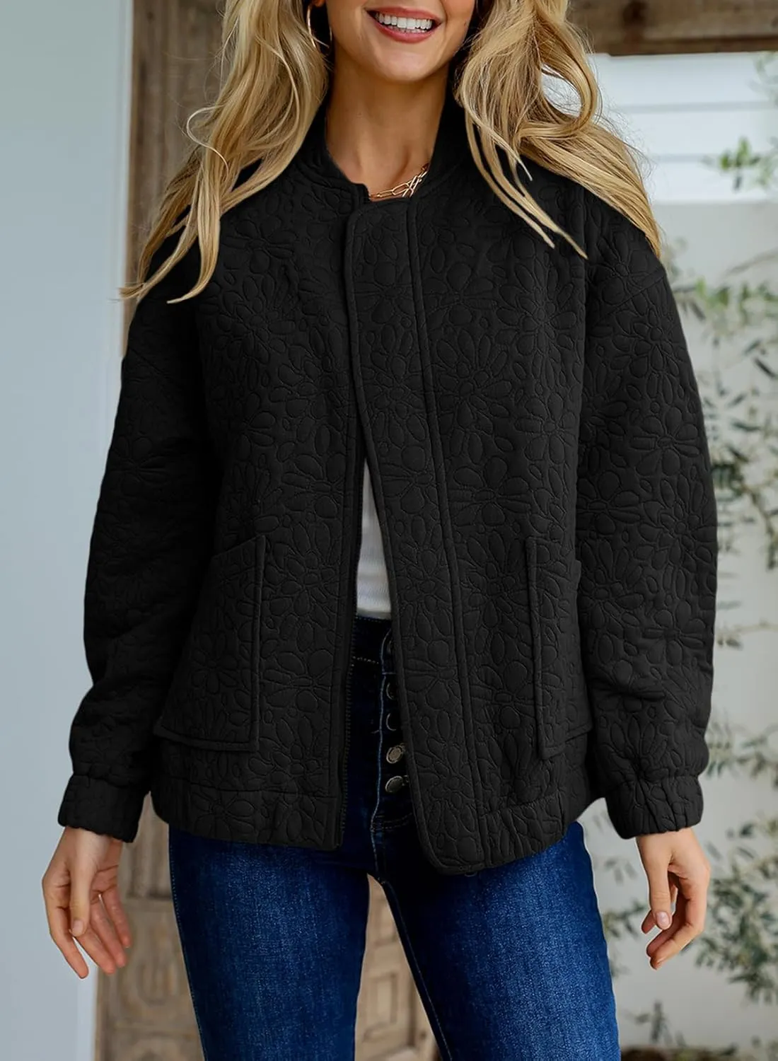 EVALESS Bomber Jackets for Women Spring Fashion 2025 Cute Jacquard Coats Lightweight Zip Up Jackets Dressy Casual