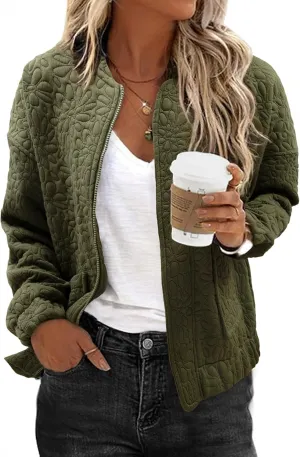 EVALESS Bomber Jackets for Women Spring Fashion 2025 Cute Jacquard Coats Lightweight Zip Up Jackets Dressy Casual