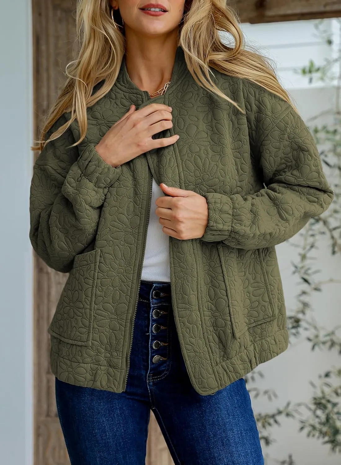EVALESS Bomber Jackets for Women Spring Fashion 2025 Cute Jacquard Coats Lightweight Zip Up Jackets Dressy Casual