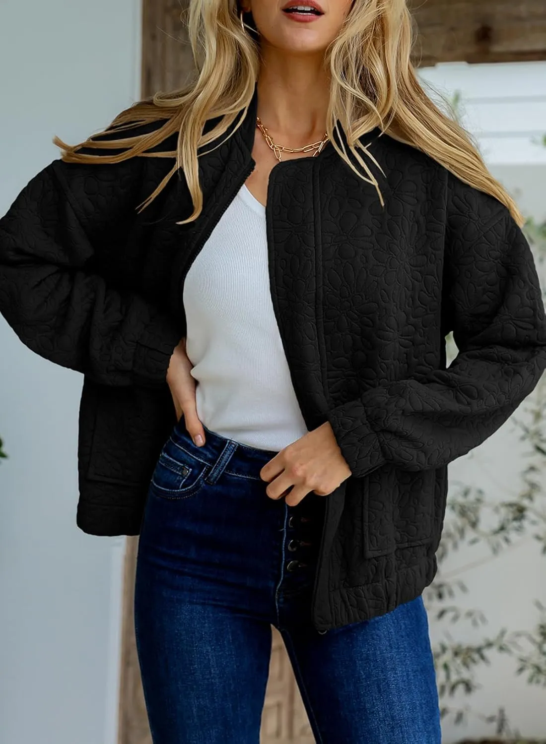 EVALESS Bomber Jackets for Women Spring Fashion 2025 Cute Jacquard Coats Lightweight Zip Up Jackets Dressy Casual