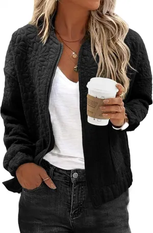 EVALESS Bomber Jackets for Women Spring Fashion 2025 Cute Jacquard Coats Lightweight Zip Up Jackets Dressy Casual