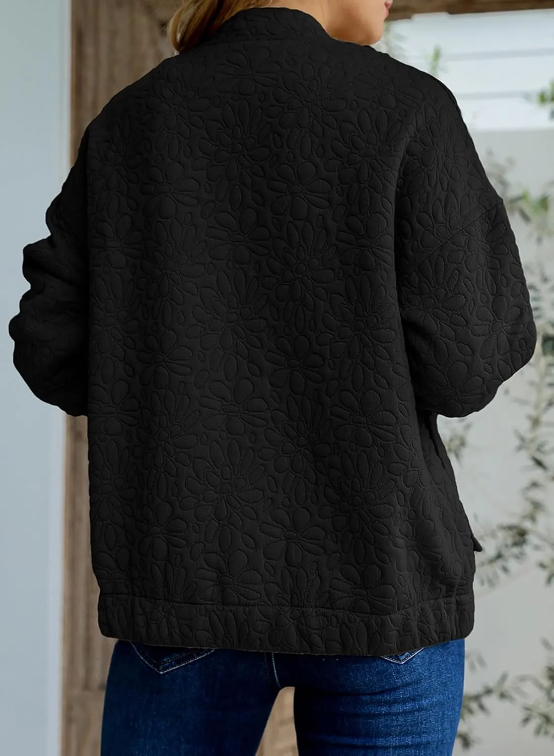 EVALESS Bomber Jackets for Women Spring Fashion 2025 Cute Jacquard Coats Lightweight Zip Up Jackets Dressy Casual
