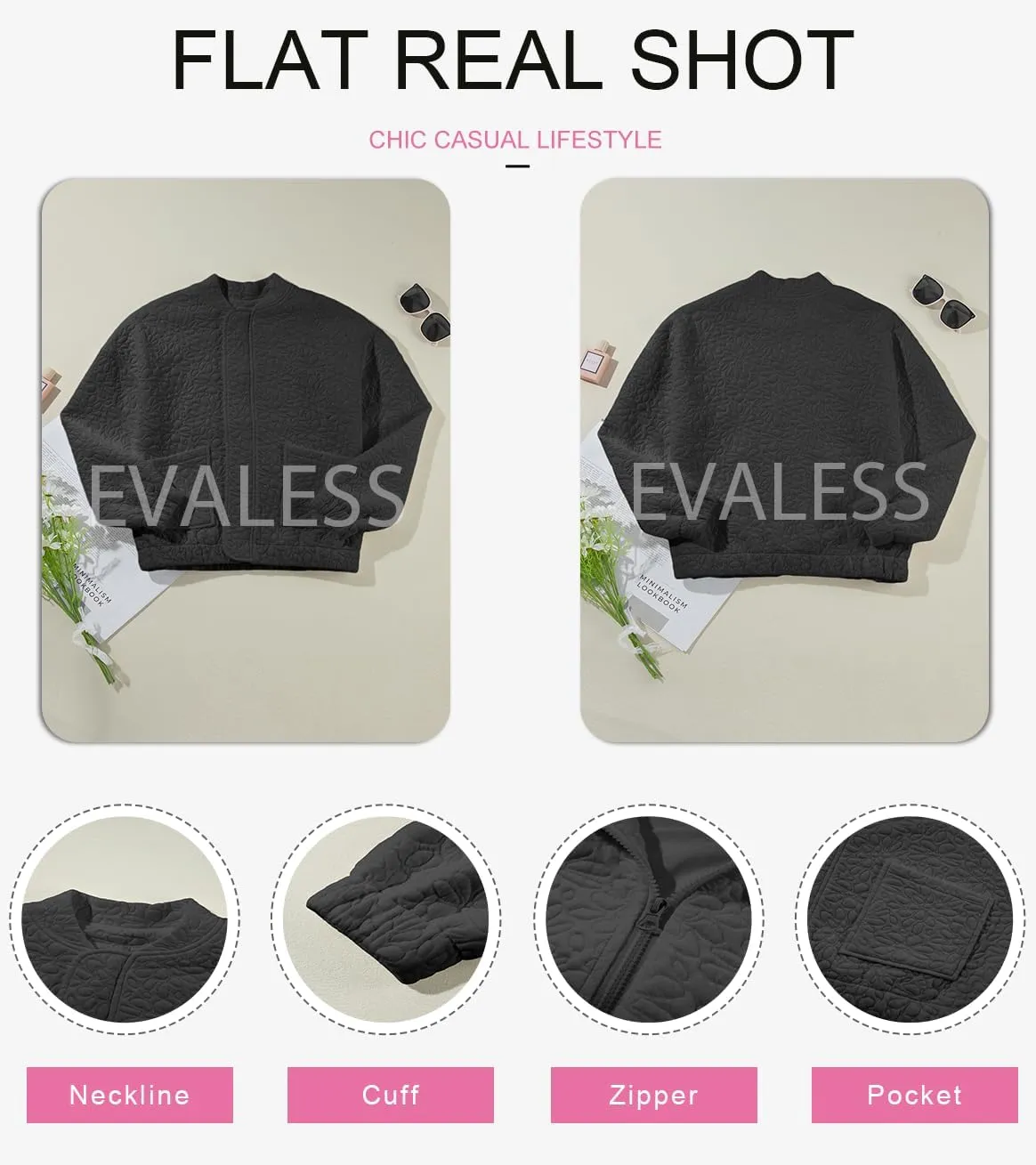 EVALESS Bomber Jackets for Women Spring Fashion 2025 Cute Jacquard Coats Lightweight Zip Up Jackets Dressy Casual