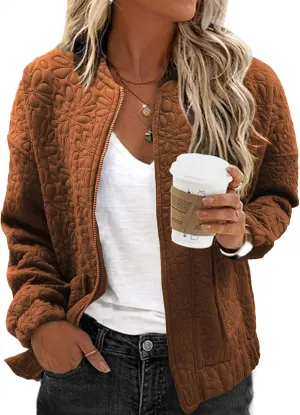 EVALESS Bomber Jackets for Women Spring Fashion 2025 Cute Jacquard Coats Lightweight Zip Up Jackets Dressy Casual