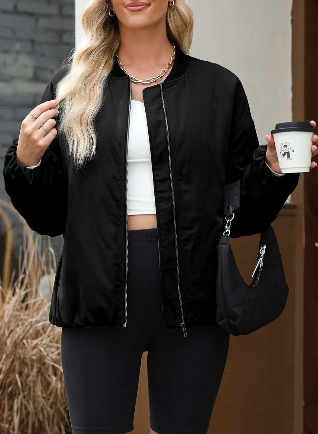 EVALESS Puffer Jackets for Women Zip Up Oversized Bomber Jackets Winter Outfits for Women Dressy Causal