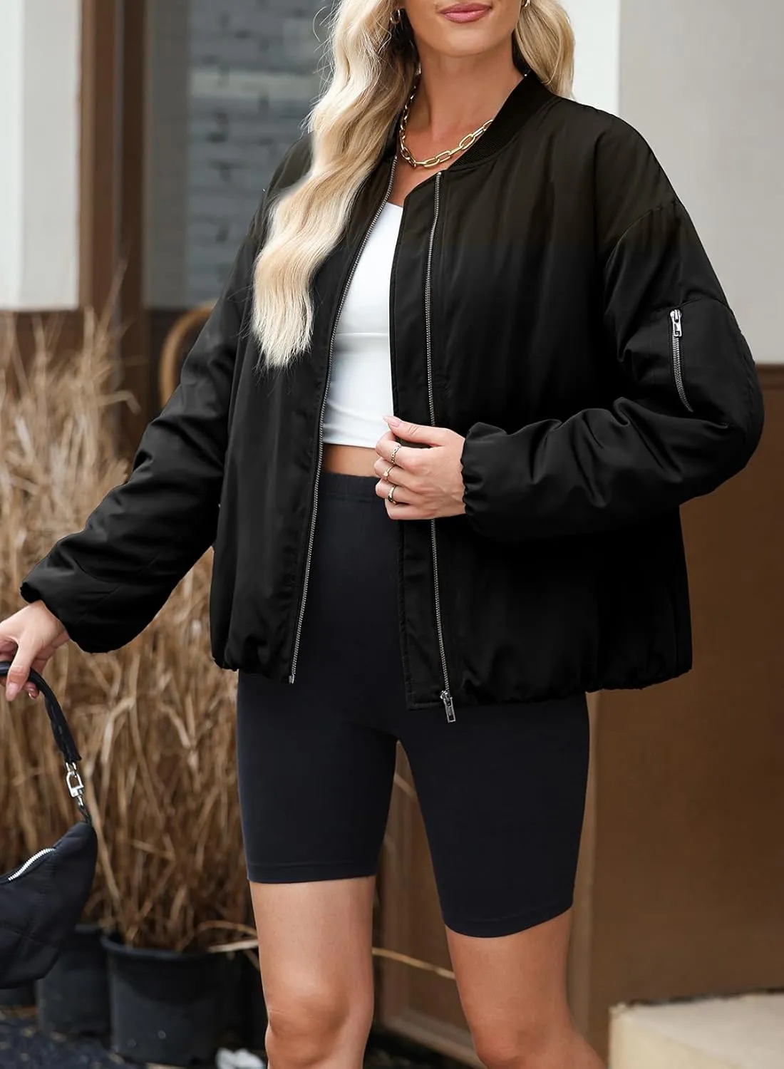 EVALESS Puffer Jackets for Women Zip Up Oversized Bomber Jackets Winter Outfits for Women Dressy Causal