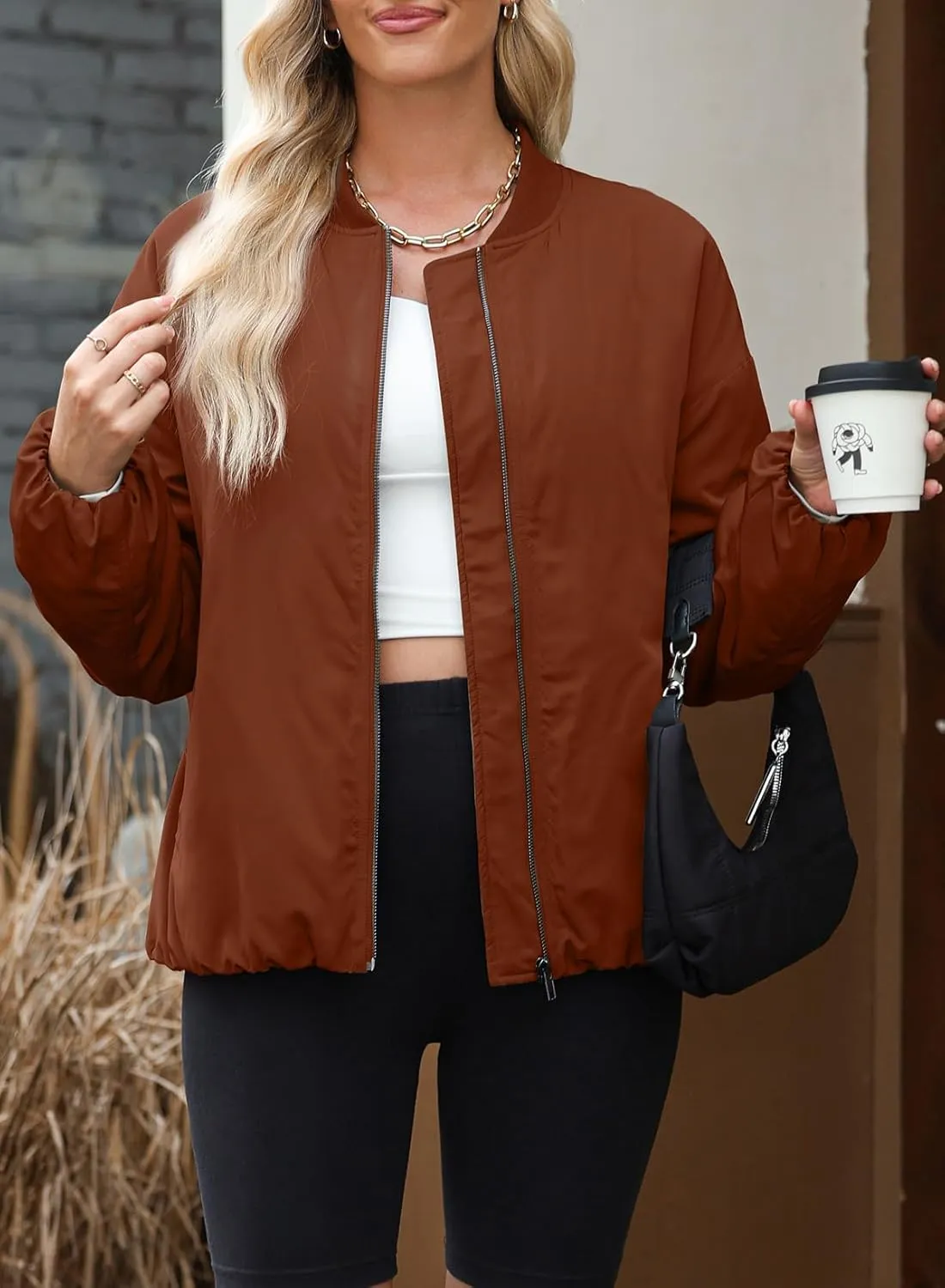 EVALESS Puffer Jackets for Women Zip Up Oversized Bomber Jackets Winter Outfits for Women Dressy Causal