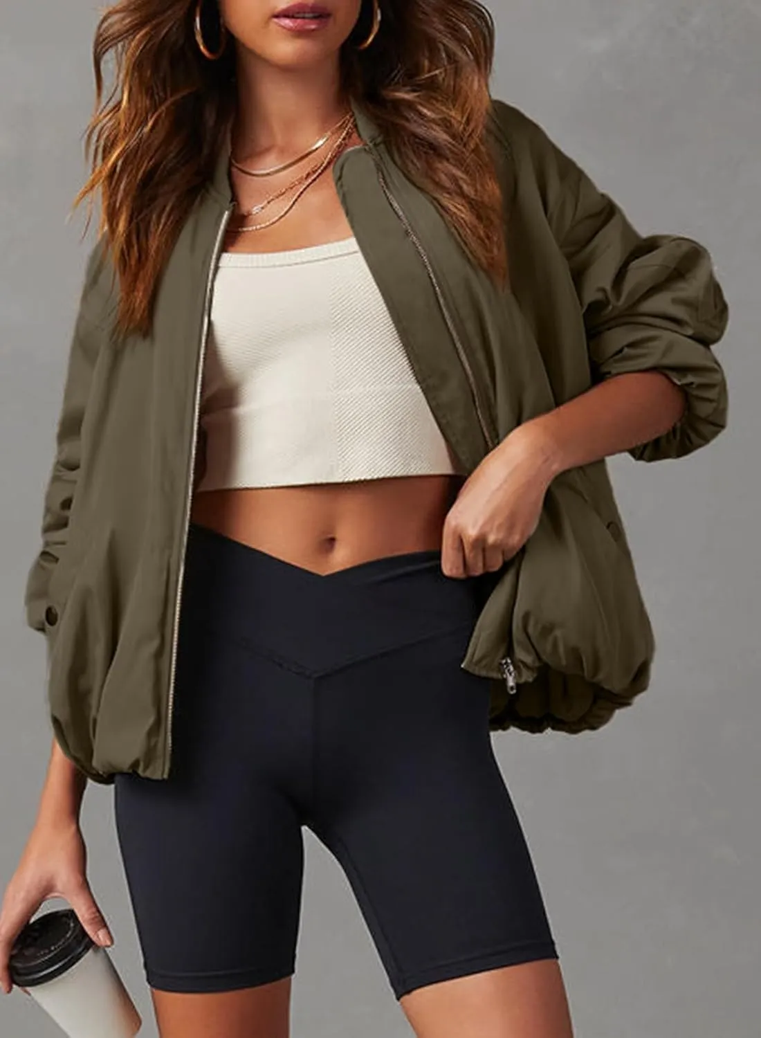EVALESS Puffer Jackets for Women Zip Up Oversized Bomber Jackets Winter Outfits for Women Dressy Causal