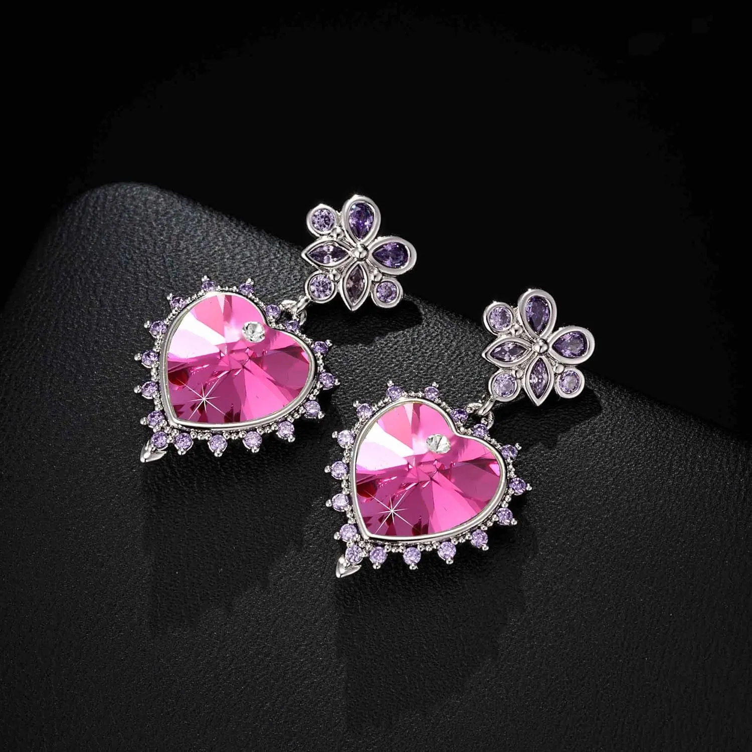EVEVIC Austrian Crystal Sacred Heart Drop Earrings for Women, 14k White Gold Plated Dangle Earring Jewelry Gift