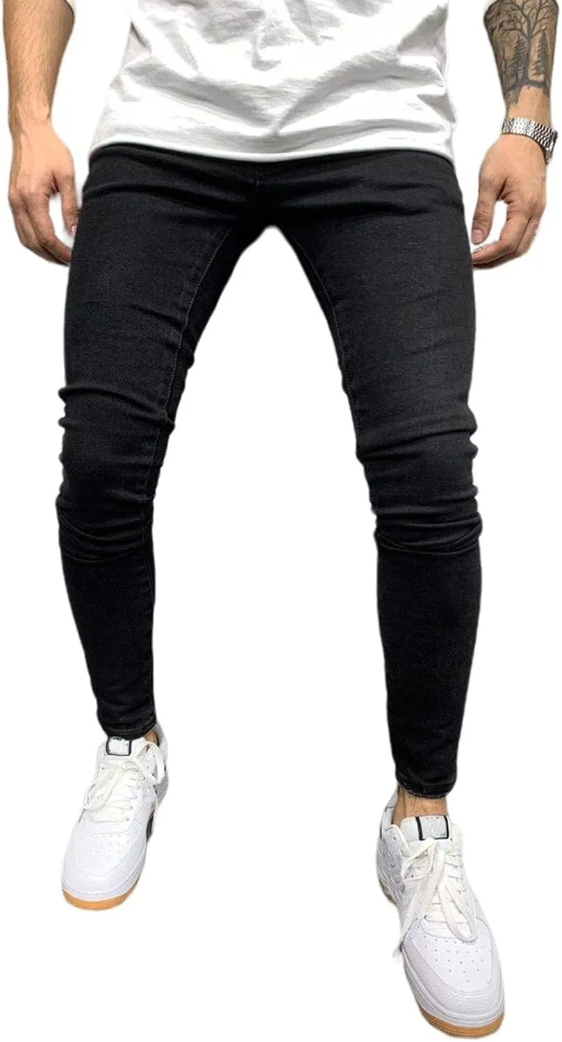 evzosrz Men's Jeans Slim Fit Skinny Stretch Jeans Pants Tapered Biker Jeans Pants Distressed Jean Denim Pant for Men