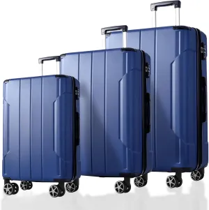 Expandable 3-Piece Luggage Set with TSA Lock and Double Spinner Wheels, Durable Hard Shell in Blue