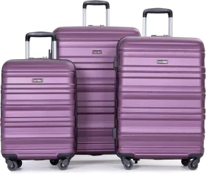 Expandable 3 Piece Luggage Sets PC Lightweight & Durable Suitcase with Two Hooks, Spinner Wheels, TSA Lock, (21/25/29) Dark Purple