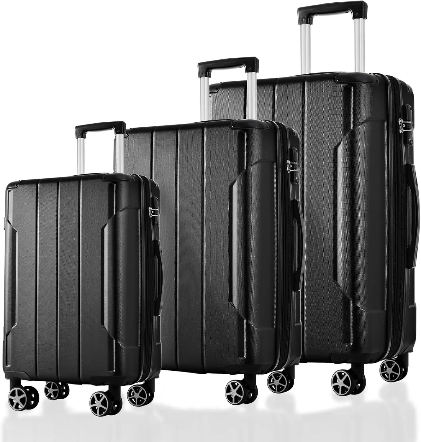 Expandable Hard Shell Suitcase Set, Durable Luggage with Spinner Wheels, 20/24/28 Inch, Black