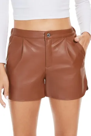 Fahsyee Black Faux Leather Shorts Women High Waisted Casual Wide Leg Size S-XXL