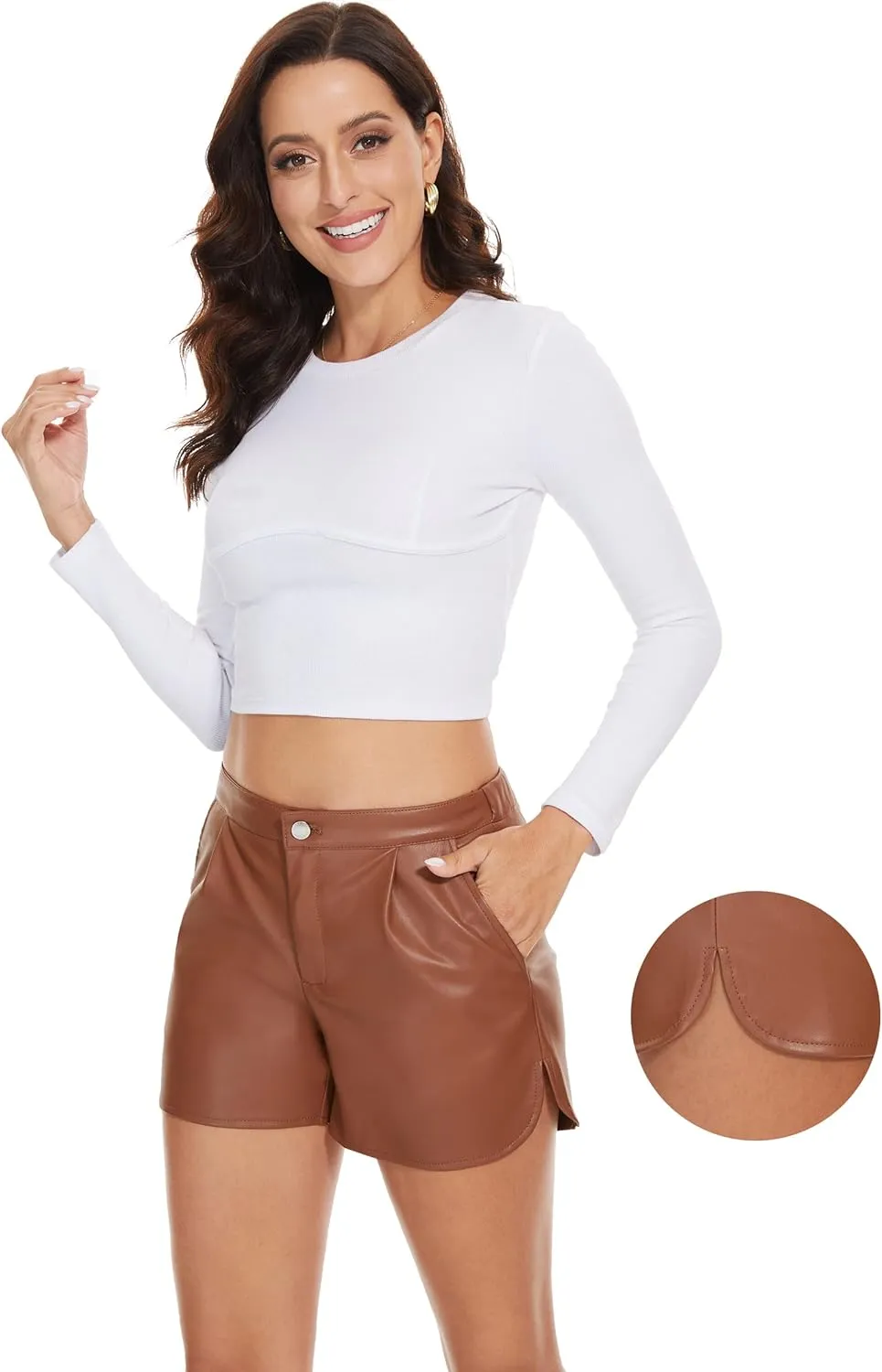 Fahsyee Black Faux Leather Shorts Women High Waisted Casual Wide Leg Size S-XXL