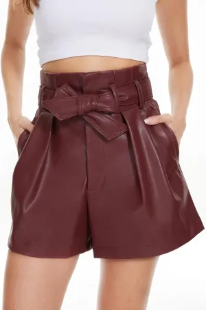 Fahsyee Black Faux Leather Shorts Women High Waisted Casual Wide Leg Size S-XXL