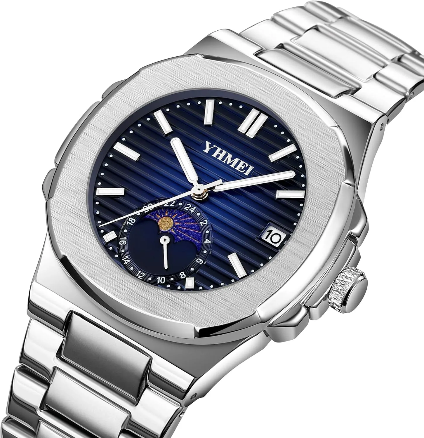 FANMIS Classic Men's Military Watches Moon Phase Chronograph Stainless Steel Waterproof Elegant Sport Wristwatch Minimalist Design Business Dress Watch