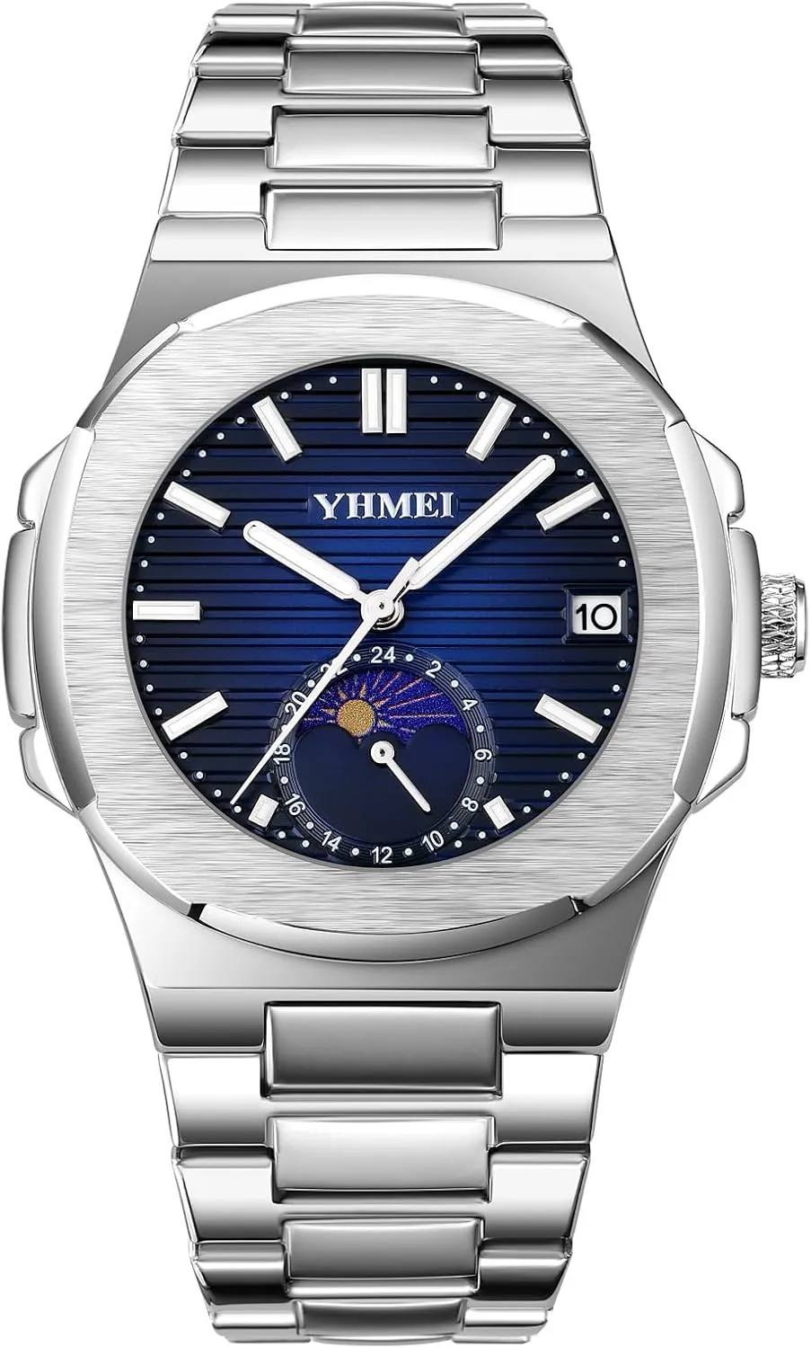 FANMIS Classic Men's Military Watches Moon Phase Chronograph Stainless Steel Waterproof Elegant Sport Wristwatch Minimalist Design Business Dress Watch