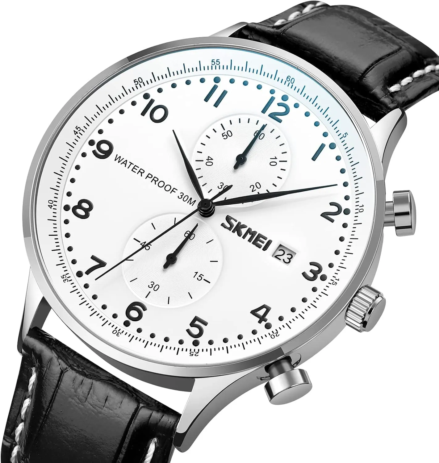 FANMIS Fashion Men's Analog Quartz Chronograph Minimalist Ultra-Thin Dial Business Leisure Sport Military Watch Calendar Waterproof Fashion Watch with Leather Strap