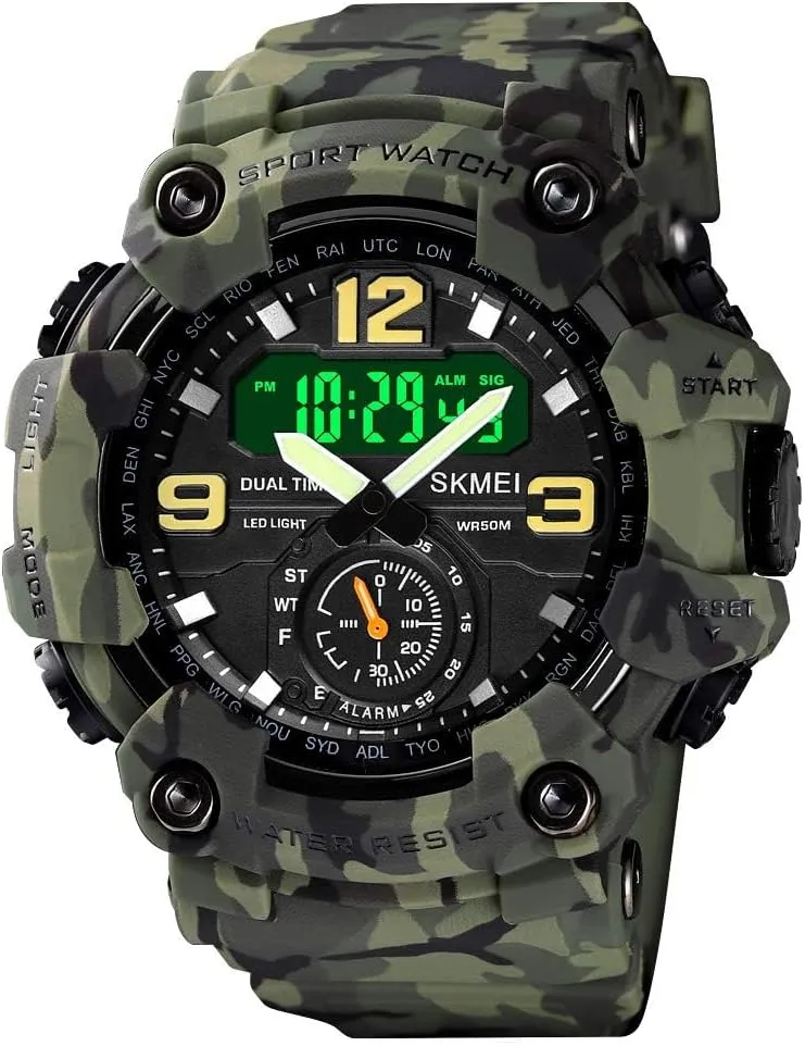 FANMIS Mens Analog Digital Dual Display Sports Watches Military Multifunctional 50M Waterproof LED Watch with Alarm Stopwatch Backlight 12H/24H Outdoor Running Swimming