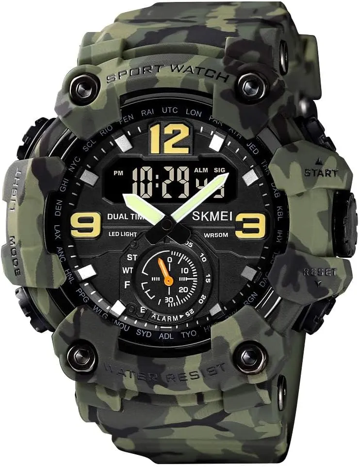 FANMIS Mens Analog Digital Dual Display Sports Watches Military Multifunctional 50M Waterproof LED Watch with Alarm Stopwatch Backlight 12H/24H Outdoor Running Swimming