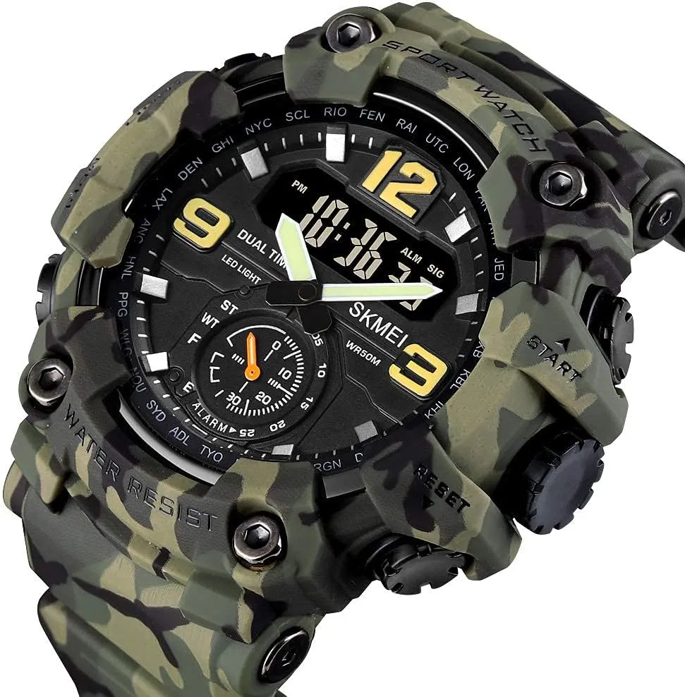 FANMIS Mens Analog Digital Dual Display Sports Watches Military Multifunctional 50M Waterproof LED Watch with Alarm Stopwatch Backlight 12H/24H Outdoor Running Swimming